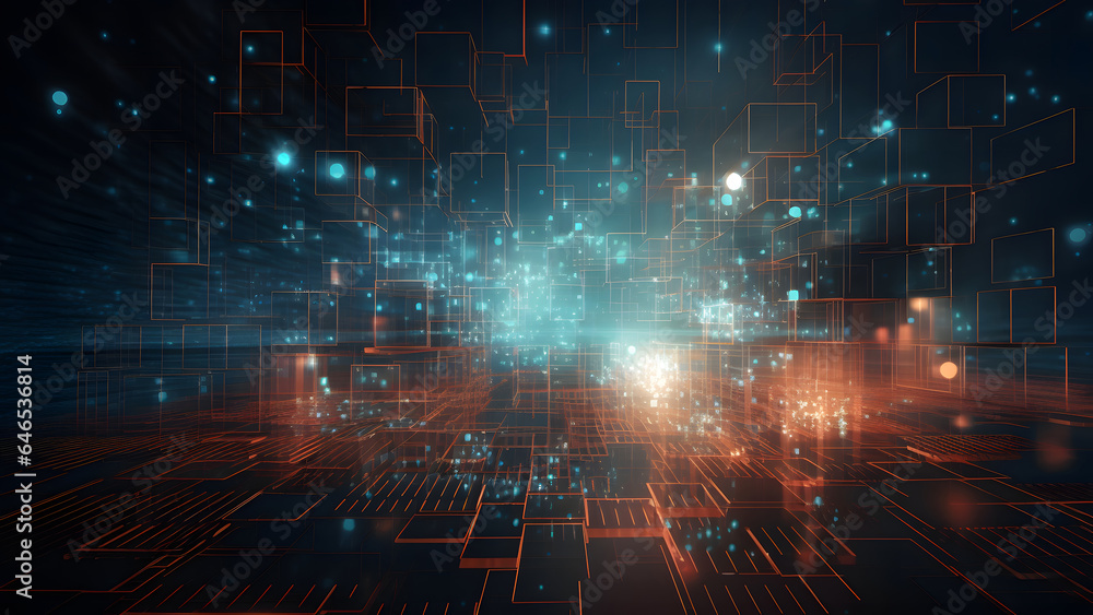 abstract graphical digital data on dark background. Neural network generated in May 2023. Not based on any actual person, scene or pattern. abstract graphical digital data on dark background. Neural network generated in May 2023. Not based on any actual person, scene or pattern.
