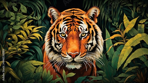 A regal Bengal tiger, its orange coat a vivid contrast to the emerald jungle