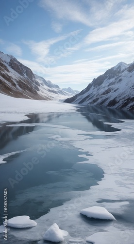 winter lake in the mountains  lake and mountains in the winter  winter scene in mountains  polar scene