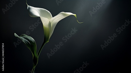 A solitary calla lily, set against a dramatic and moody background