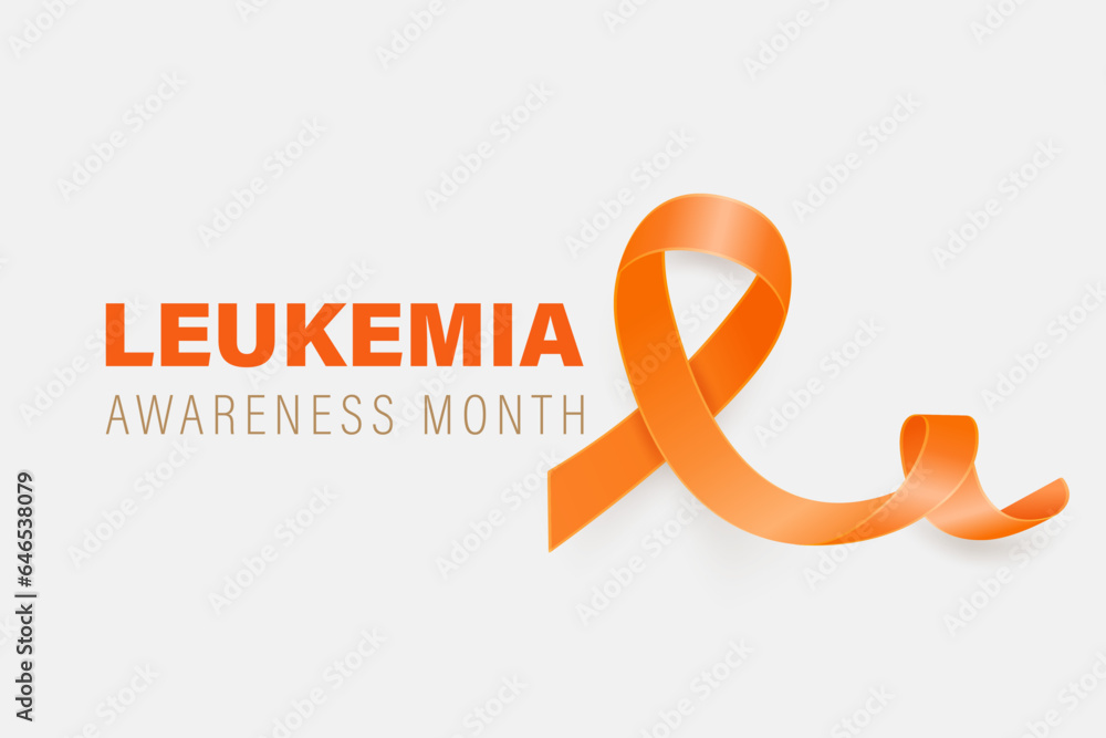Leukemia, Blood Cancer Banner, Card, Placard with Vector 3d Realistic Orange Ribbon on White Background. Leukemia Cancer Awareness Month Symbol Closeup, September. World Leukemia Cancer Day Concept Leukemia, Blood Cancer Banner, Card, Placard with Vector 3d Realistic Orange Ribbon on White Background. Leukemia Cancer Awareness Month Symbol Closeup, September. World Leukemia Cancer Day Concept