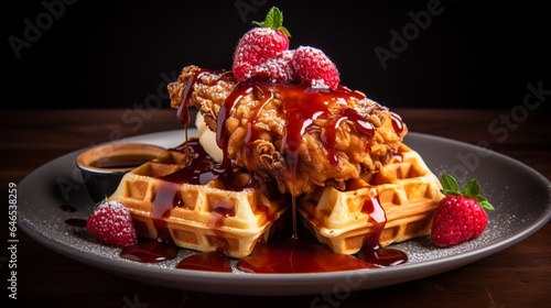 A tempting plate of sweet and savory chicken and waffles
