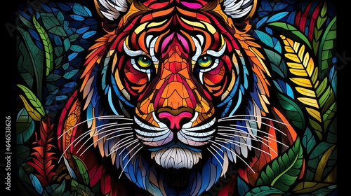 Cubist tiger colorful abstract painting with happy vibrant vibe. 