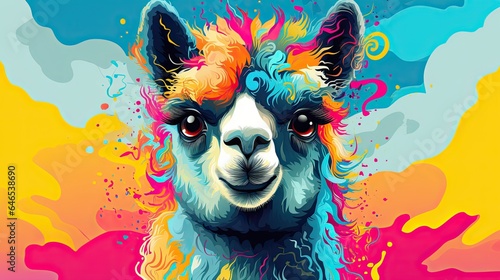 Cubist alpaca colorful abstract painting with happy vibrant vibe.  © Photo And Art Panda