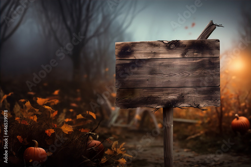 Rustic Wooden Blank Empty Sign Post Outdoors Halloween Background