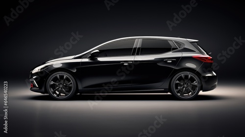Automotive design of a sleek black hatchback from a side view. Ideal for automotive enthusiasts  designers  and advertising agencies.