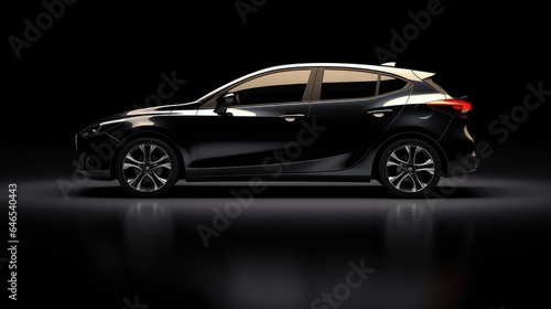 Automotive design of a sleek black hatchback from a side view. Ideal for automotive enthusiasts, designers, and advertising agencies.
