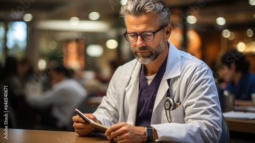 Doctor intently reviewing a patient's electronic health records on a tablet. Generative AI