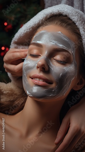 A woman getting a facial mask on her face