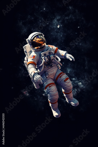 Astronaut, Space tourist in space suit in cosmos. a man in a spacesuit flies in weightlessness