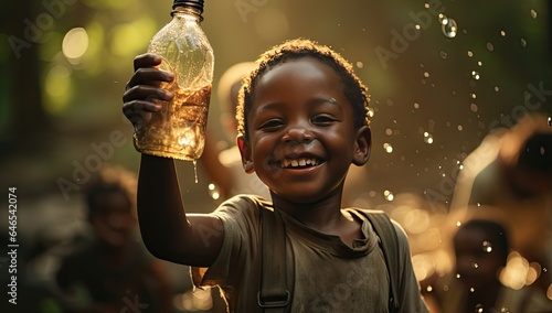 Happy African kid haolding a bottle of water.  © Photo And Art Panda