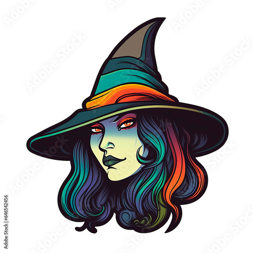 Colorful witch face for halloween party