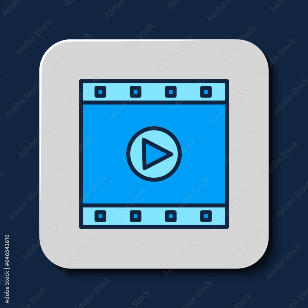 Filled outline Play Video icon isolated on blue background. Film strip sign. Vector Filled outline Play Video icon isolated on blue background. Film strip sign. Vector