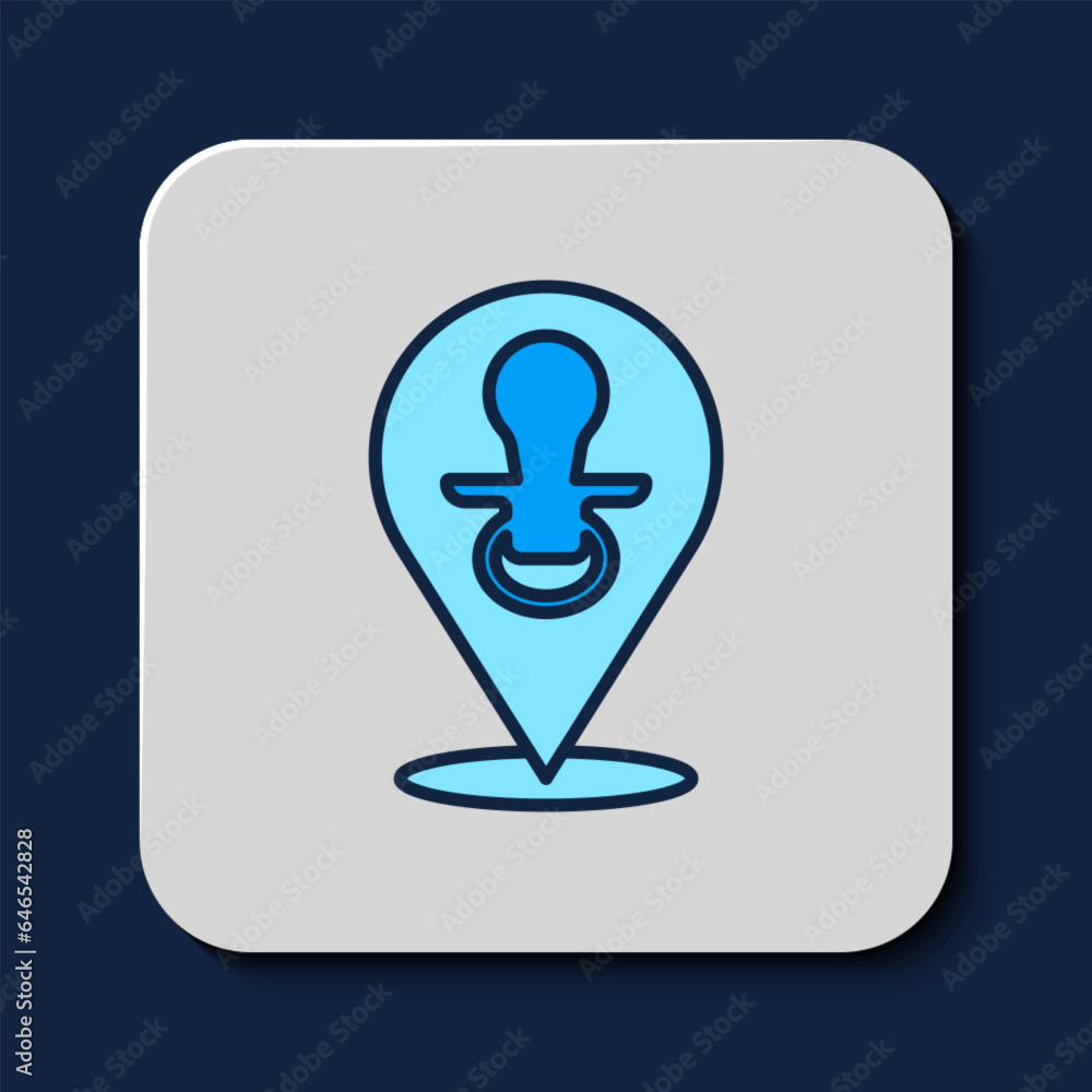 Filled outline Baby dummy pacifier icon isolated on blue background. Toy of a child. Vector Filled outline Baby dummy pacifier icon isolated on blue background. Toy of a child. Vector