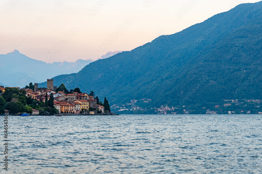 View of the village of Santa Maria Rezzonico on Lake Como
