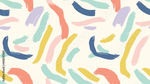 Colorful abstract brush stroke painting seamless pattern illustration. Modern paint line background in fun summer color. Messy graffiti sketch wallpaper print  freehand rough hand drawn texture