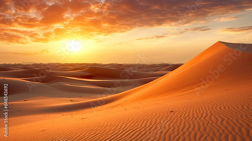 Horizontal illustration of a desert landscape. Sand dunes illuminated by the bright morning sun. For covers  backgrounds  wallpapers and other projects.