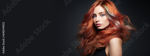Model woman with hair dyed with the ombre or balayage technique, hair dyeing. Generative AI