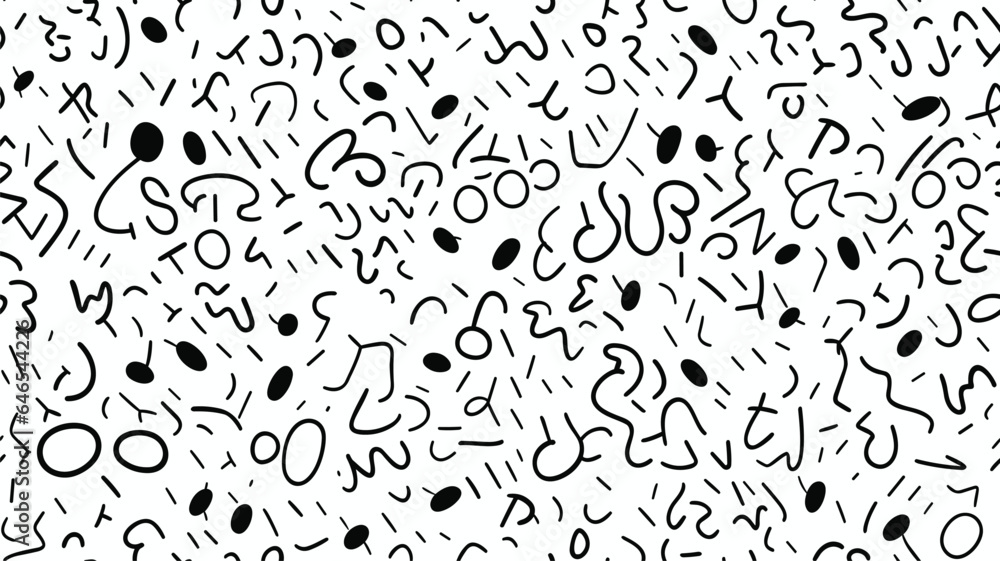 Fun black and white abstract line doodle seamless pattern. Creative minimalist style art background for children or trendy design with basic shapes. Simple childish scribble 