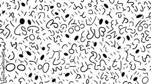Fun black and white abstract line doodle seamless pattern. Creative minimalist style art background for children or trendy design with basic shapes. Simple childish scribble  © Dania