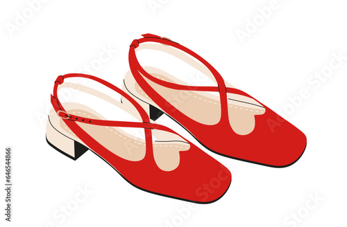 Female red shoes concept. Fashion, trend and style. Part of pretty outwear. Aesthetics and elegance. Poster or banner for website. Cartoon flat vector illustration isolated on white background