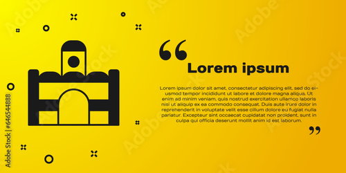 Black Egyptian house icon isolated on yellow background. Vector