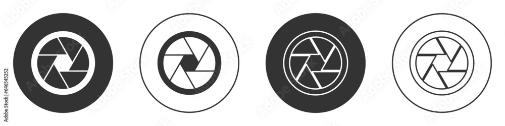 Black Camera shutter icon isolated on white background. Circle button. Vector Black Camera shutter icon isolated on white background. Circle button. Vector