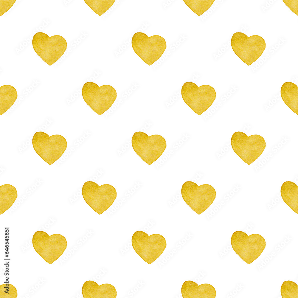 Yellow hearts. Watercolor seamless pattern for your design