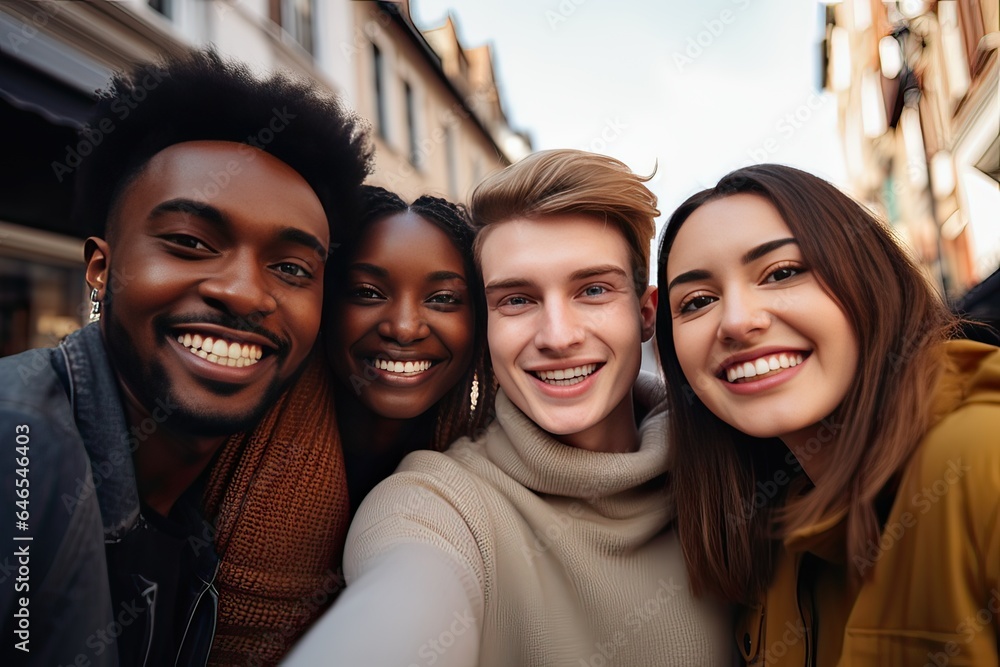 Group of friends together smiling multi-ethnic teenagers, taking a selfie. Concept of friendship. Group of friends together smiling multi-ethnic teenagers, taking a selfie. Concept of friendship.