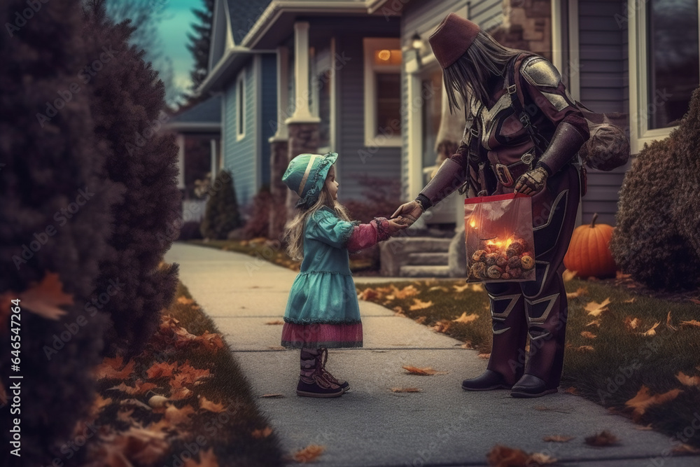 Father and daughter in Halloween costumes. Father and daughter in Halloween costumes.