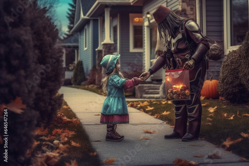 Father and daughter in Halloween costumes.
