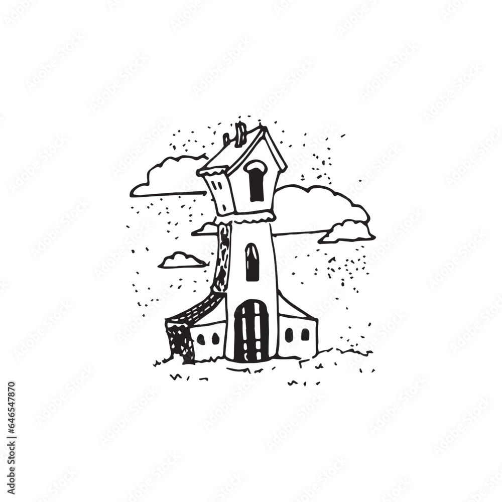 Landscape handdrawn illustration, nature drawing Landscape handdrawn illustration, nature drawing