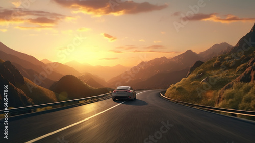 Exploring the World: A Car's Journey on Mountain Roads, Highways, and Sunsets. © Ai Studio