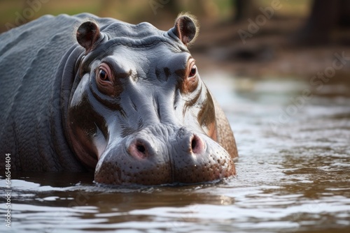 Hippopotamus in the river, South Africa, one of five members of the so-called Big Five group of African wildlife