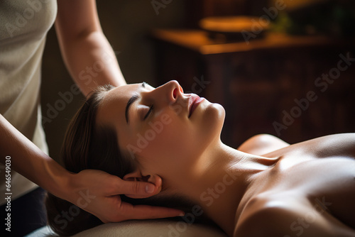 Beautiful woman relaxing and having massage in a SPA