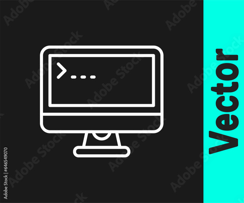 White line Computer monitor screen icon isolated on black background. Electronic device. Front view. Vector