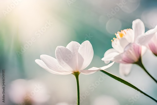 white  flowers background  Lovely spring flowers and leaves on white background with negative space.