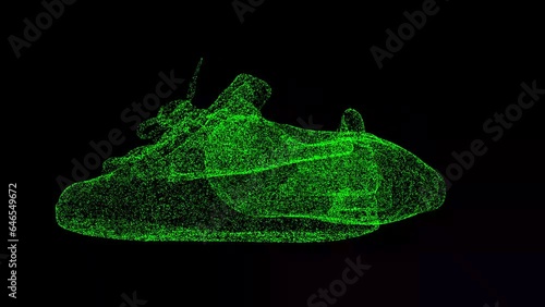 3D Old boots rotates on black background. Fashion and Garbage concept. Old worn-out shoes. Business advertising backdrop. For title, text, presentation. 3d animation 60 FPS