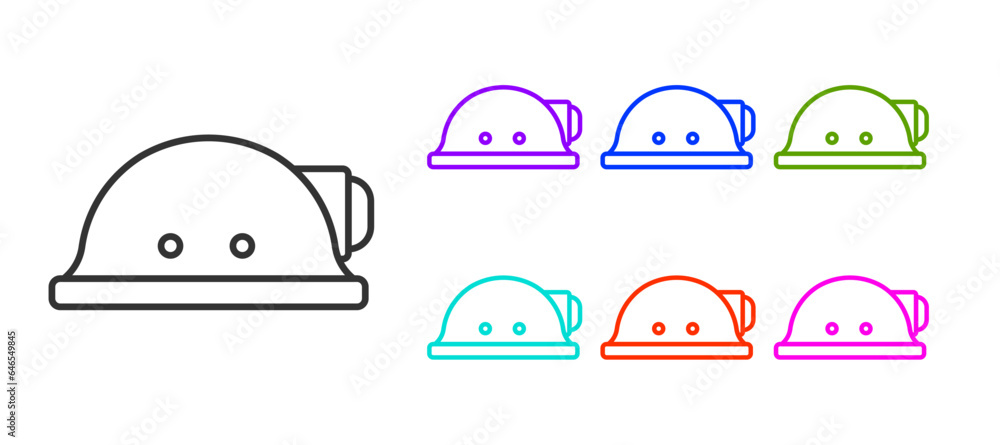 Black line Miner helmet icon isolated on white background. Set icons colorful. Vector Black line Miner helmet icon isolated on white background. Set icons colorful. Vector