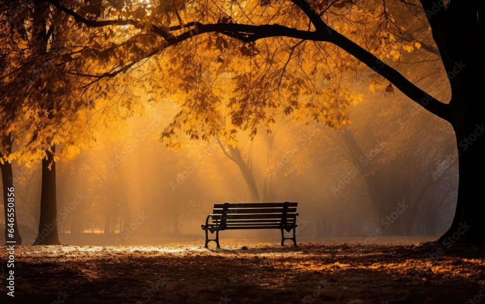 Empty bench in a park in autumn time	