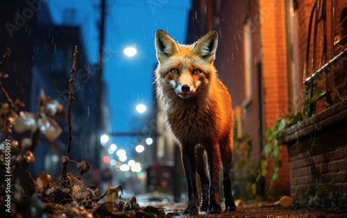 Red fox in a city alleyway, animals returning to big cities