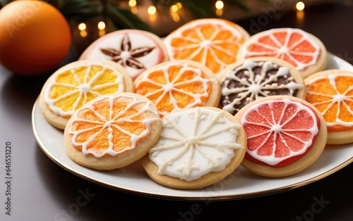 Beautifully decorated christmas homemade cookies with intricate icing patterns and designs on a plate