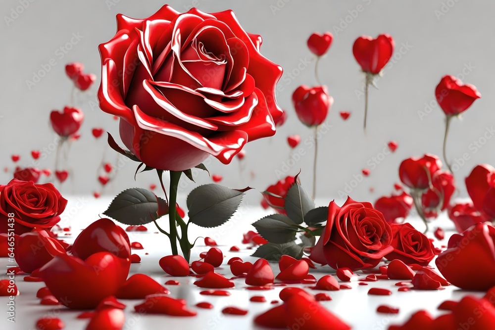 3D scene of a red rose against a white background, emphasizing the ...