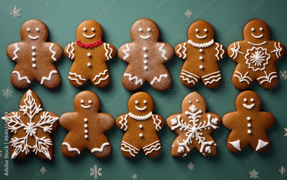 Gingerbread man cookies on a green background Gingerbread man cookies on a green background