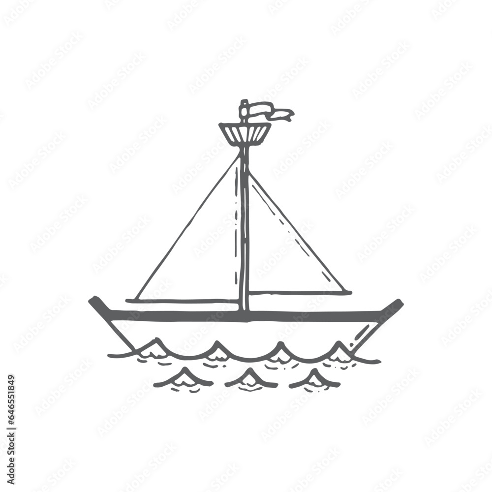 Boat drawing, Sail, Sailing, Handdrawn adventure element Boat drawing, Sail, Sailing, Handdrawn adventure element