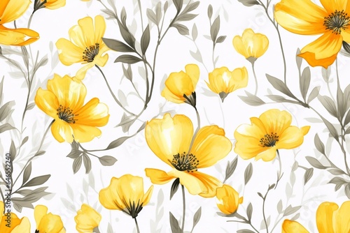 Seamless minimalistic watercolor pattern  the wildflowers and herbs. AI generated