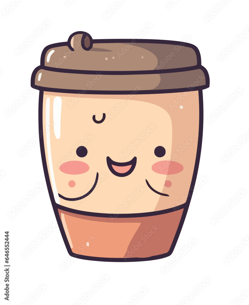 Cheerful cartoon character smiling coffee cup Cheerful cartoon character smiling coffee cup