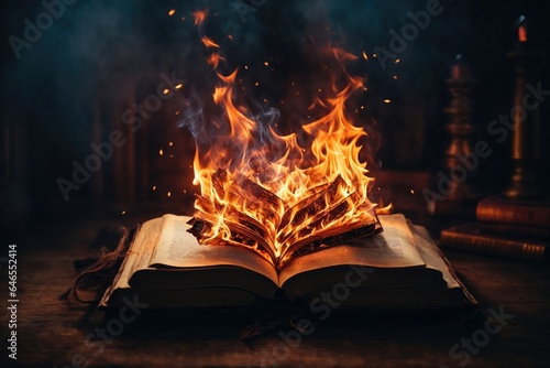 burning book dark background. ai generative
