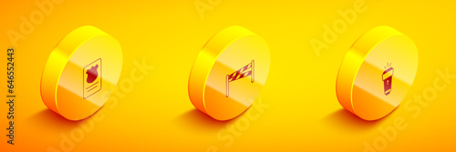 Set Isometric Police badge with id case, Crime scene and Flashlight icon. Vector