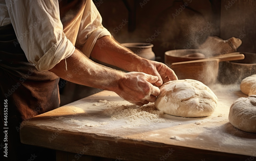 A person kneading a dough